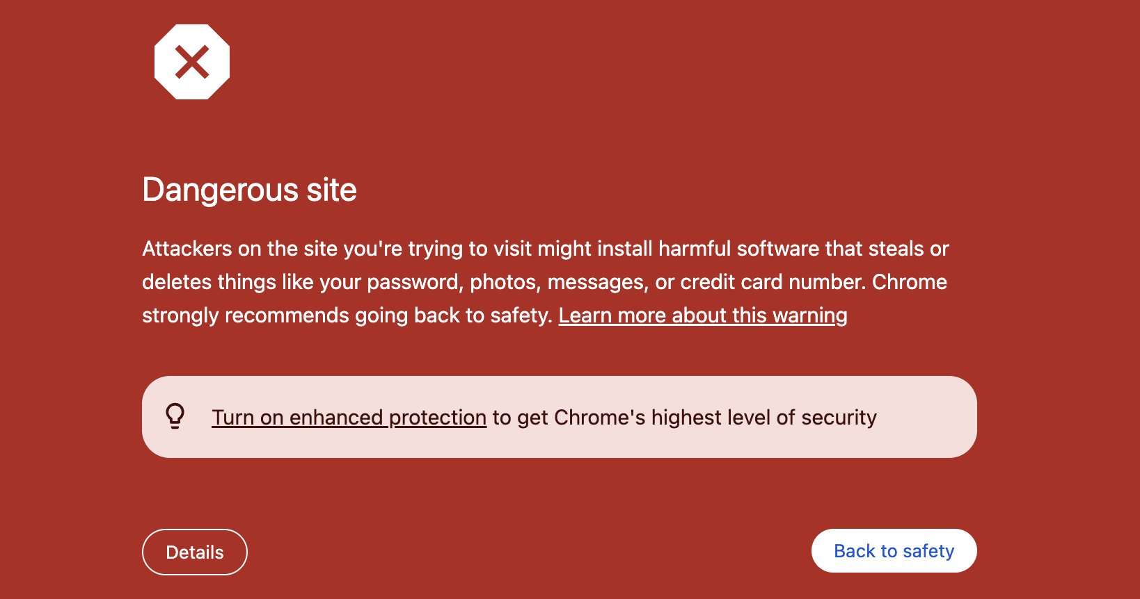 Chrome malware warning